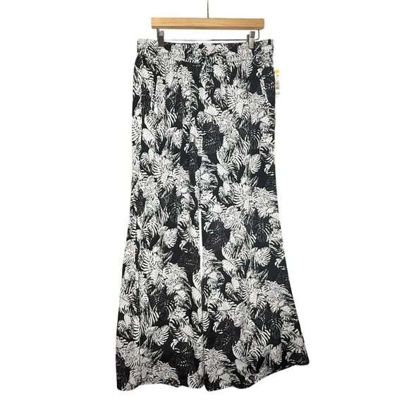 Metaphor Women's Large Missy Athletic Paradise Palazzo Black White Palm Pants - Picture 1 of 5
